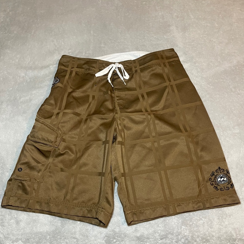 Vintage Billabong Shorts Mens 34 Brown Plaid Board Swim Trunks Cargo Pocket Y2K